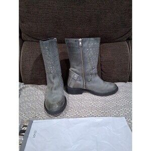 Womens Bartek Leather Boots, Studded Blue Ash,  Sz 35